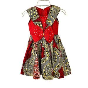 Handmade African Pattern Party Dress Girls 4 Sleeveless Colorful Sequined
